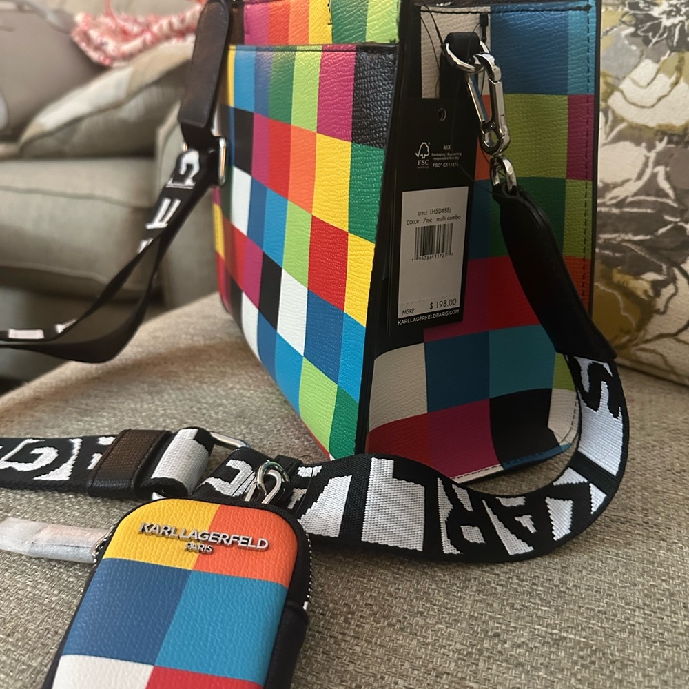 Karl Lagerfeld Paris Maybelle Rainbow Tote Crossbody Bag NWT With Pouch - Picture 12 of 15
